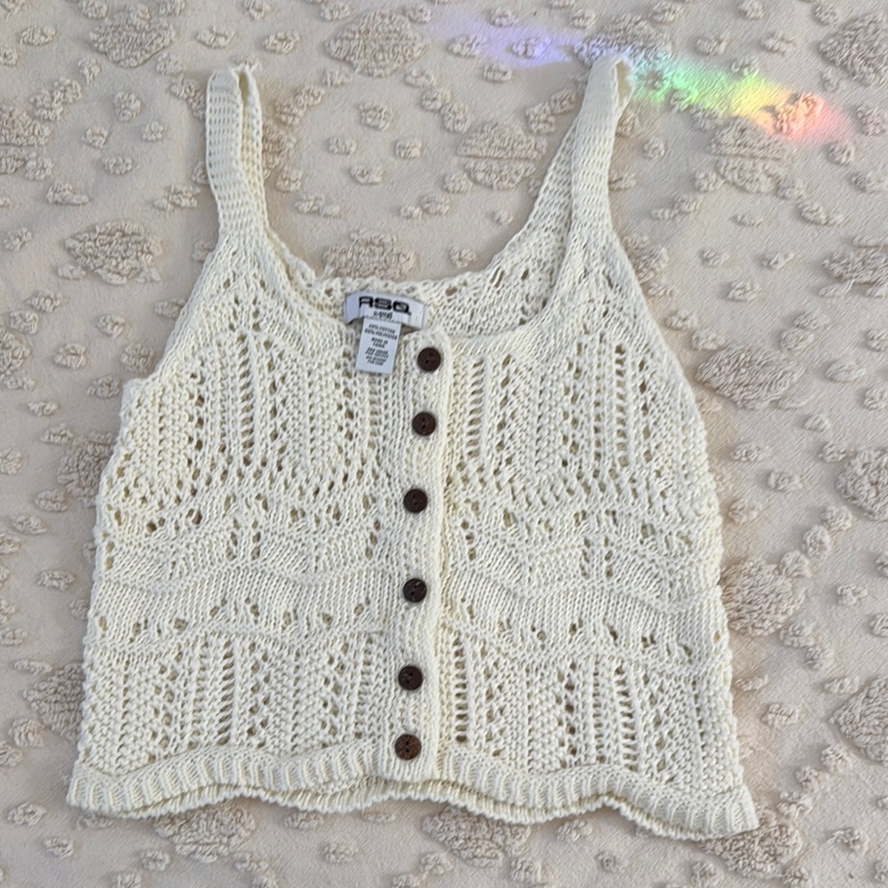 Cream Knit Button-Up Tank Top - Picture 1 of 3